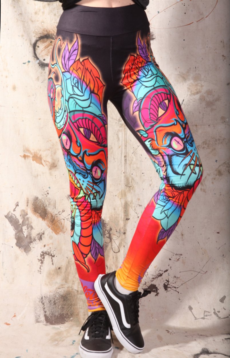 Slowdown Crazy Panther Snake and Roses Leggings