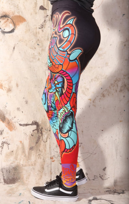 Slowdown Crazy Panther Snake and Roses Leggings