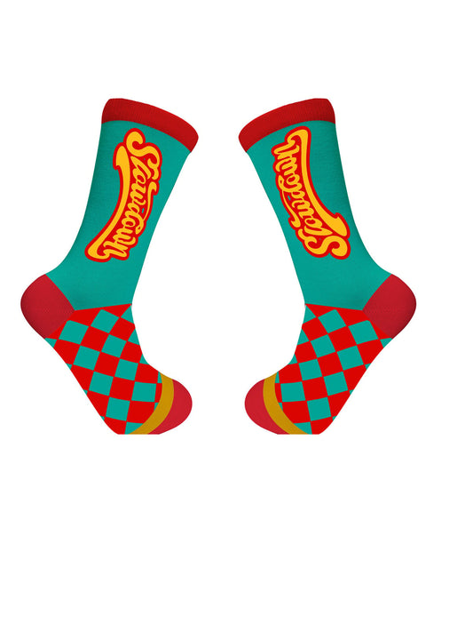 Slowdown Sock Turq And Red Checkers