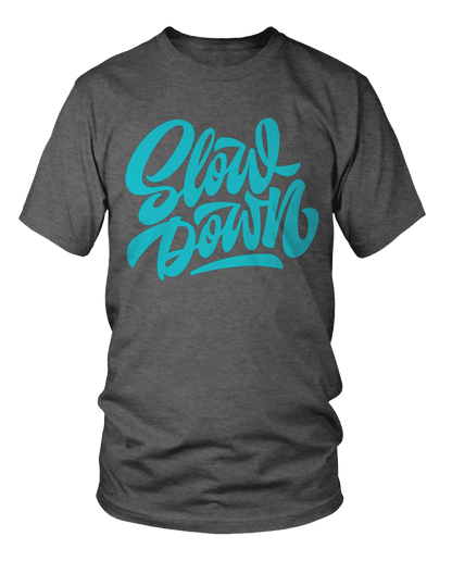 Slowdown Logo Tee in Charcoal and Blue